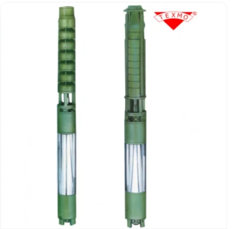 Two green Texmo electric borewell submersible pumps